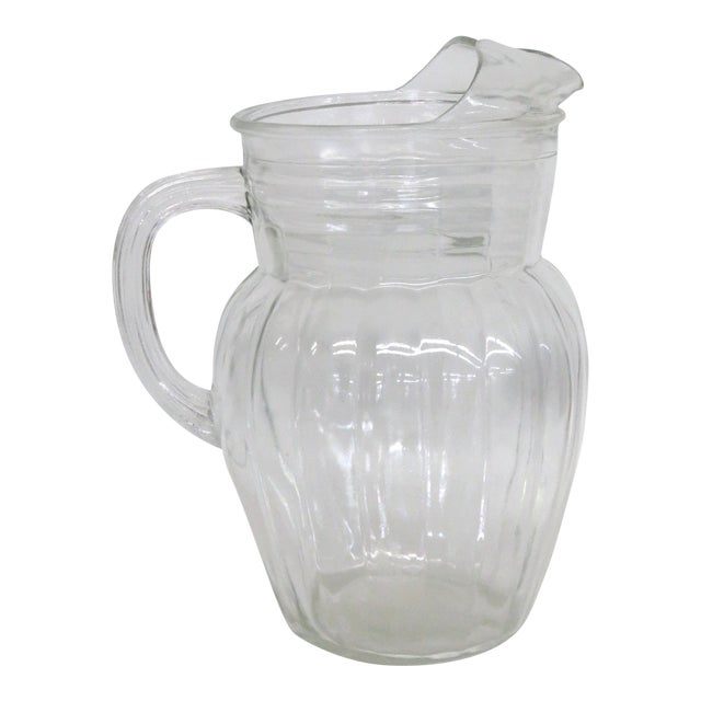 Anchor Hocking Depression Glass Pillar Optic Water Pitcher With Ice Lip 4864b For Sale