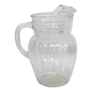 Early 20th Century Anchor Hocking Depression Glass Pillar Optic Water Pitcher With Ice Lip