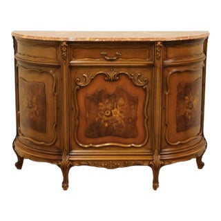 Vintage Antique Louis XV French Provincial 52" Demilune Console Cabinet W. Salmon Granite Top For Sale
