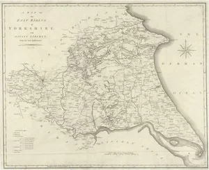Large Antique County Map of the East Riding of Yorkshire, England, 1805