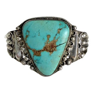 1940s Turquoise and Silver Bracelet For Sale
