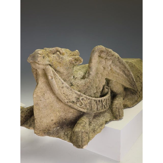 Late 19th Century Victorian Gothic Revival Limestone Corbels, Tetramorph Lion & Ox, Harrogate, 1870, Set of 2 For Sale - Image 5 of 17