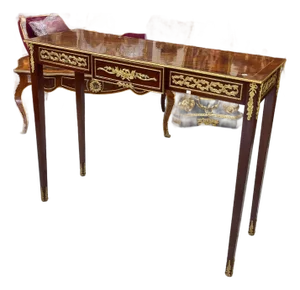 French Style Console Table / Desk – Handcrafted Brown Finish With Gold Leaf