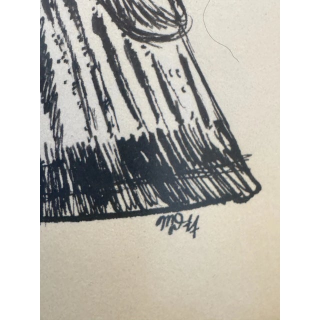 Original mid-century pen and ink drawing depicting the iconic Italian fish-shaped wine bottle produced by Antinori in the...