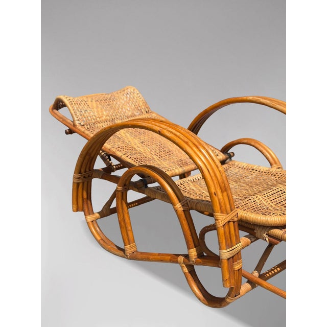 Mid-Century Italian Bamboo & Rattan Chaise Longue Sun Lounger, 1950 For Sale - Image 11 of 12