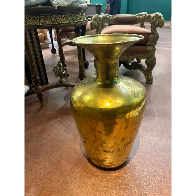 Large hammered brass mid century vase