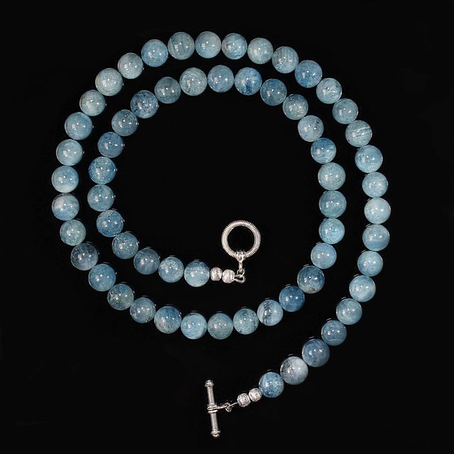 Traditional Ajd 27 Inch Translucent Aquamarine Necklace March Birthstone For Sale - Image 3 of 6