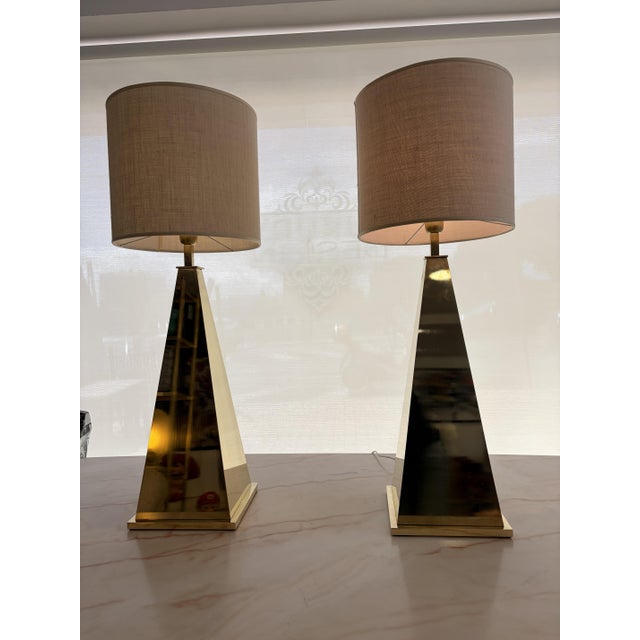 Pyramid Lamps in Brass, 1980s, Set of 2 For Sale - Image 10 of 18