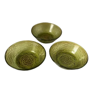 Anchor Hocking Soreno Avocado Green Glass Bowl Set – Mid-Century Modern Ripple Texture Serving Bowls (Set of 3)