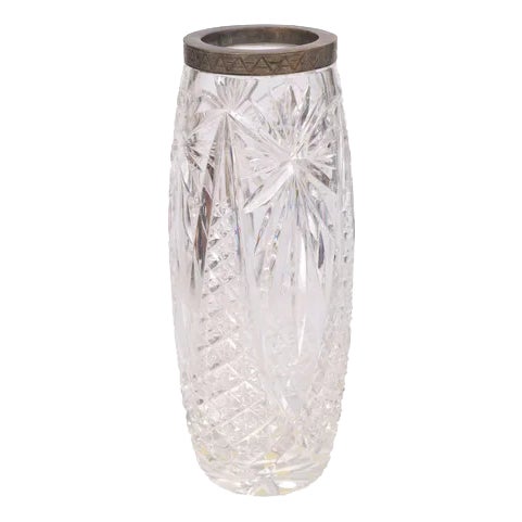 Crystal Vase with Silver Finish For Sale