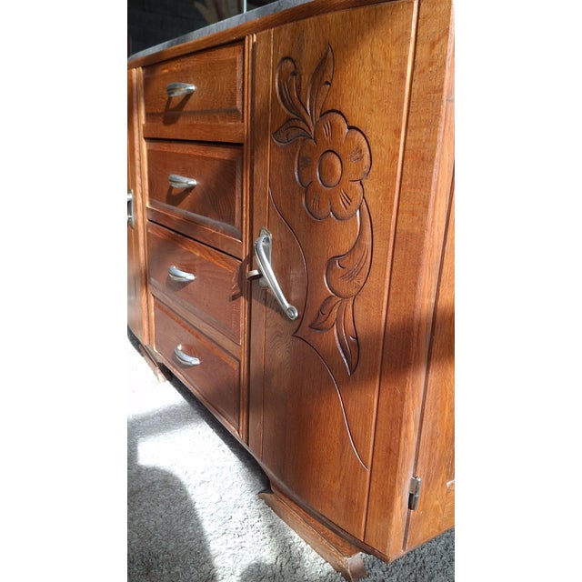 1930s Art Deco Dressing Table in Oak and Marble with Triptych Mirror, 1930s For Sale - Image 5 of 13