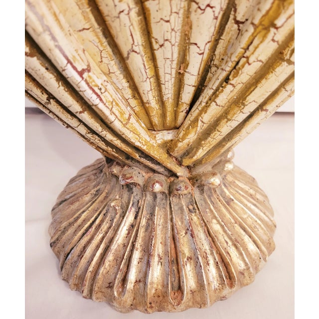 Tan Massive Clam Shell Form Crackle Finish 1 Light Open Coastal Regency Table Lamp For Sale - Image 8 of 11