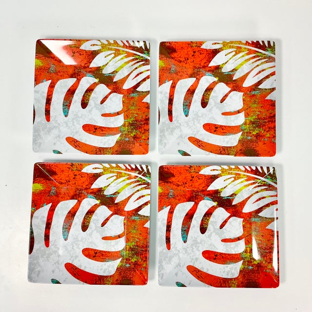 1990s Vintage Boho Chic Coastal Palm Leaf Melamine Dinnerware - 11 Piece Set For Sale - Image 12 of 13