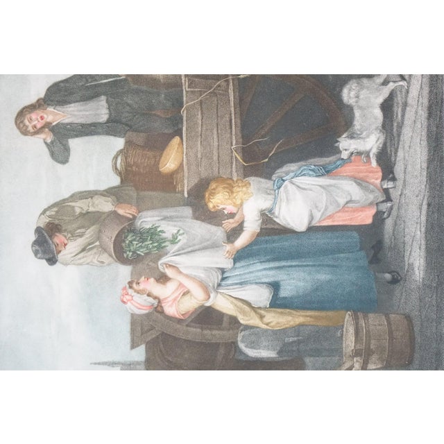 A charming and finely detailed hand-painted lithograph, this piece captures a candid genre scene of old-time everyday life...