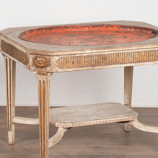 White Late 19th Century Gustavian Style Gray Painted Tray Top Side Table For Sale - Image 8 of 14