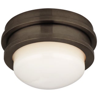 Chapman & Myers for Visual Comfort Signature Launceton 5" Solitaire Flush Mount in Bronze with White Glass For Sale