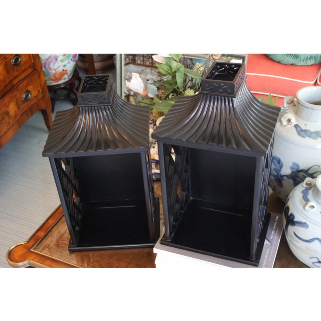 Global Views Williamsburg Black Chinoiserie Pagoda Wall Shelves / Decorative Sconces — A Pair For Sale - Image 15 of 18