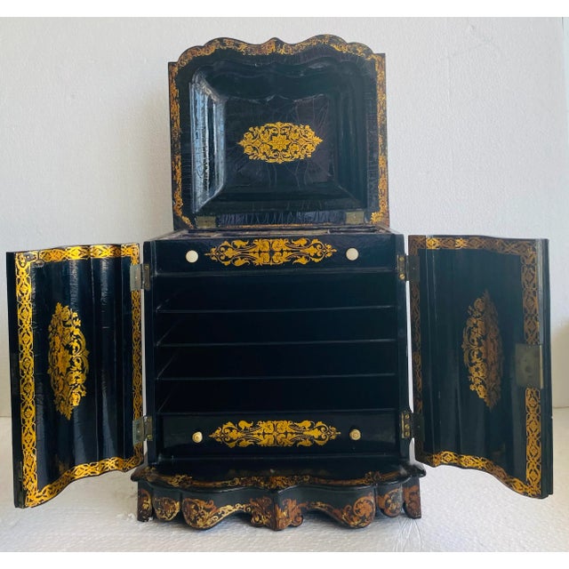 Antique English Papier Mache Cabinet With Writing Slope For Sale - Image 4 of 13