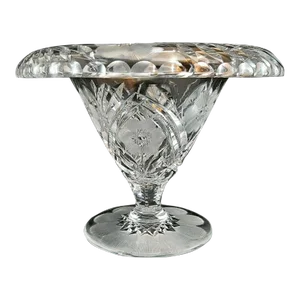 Antique 1900s American Brilliant Period Cut Crystal Rolled Rim Footed Compote/Vase