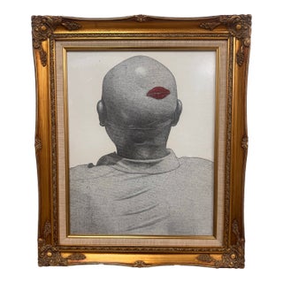 Max Jacob Schacknow 1987 Pencil on Canvas Drawing in Gilt Frame For Sale