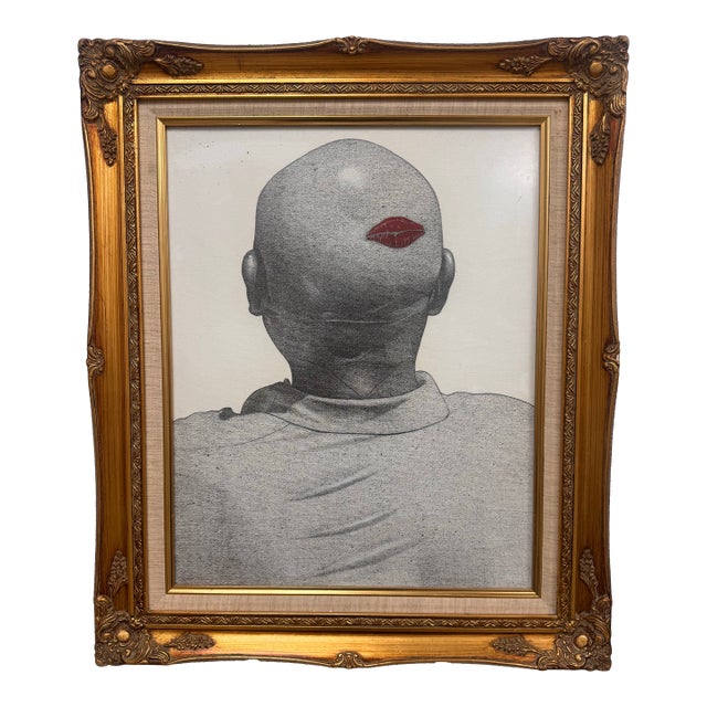 Max Jacob Schacknow 1987 Pencil on Canvas Drawing in Gilt Frame For Sale