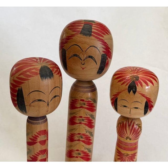 Wood Three Vintage Naroku Kokeshi Dolls For Sale - Image 7 of 12