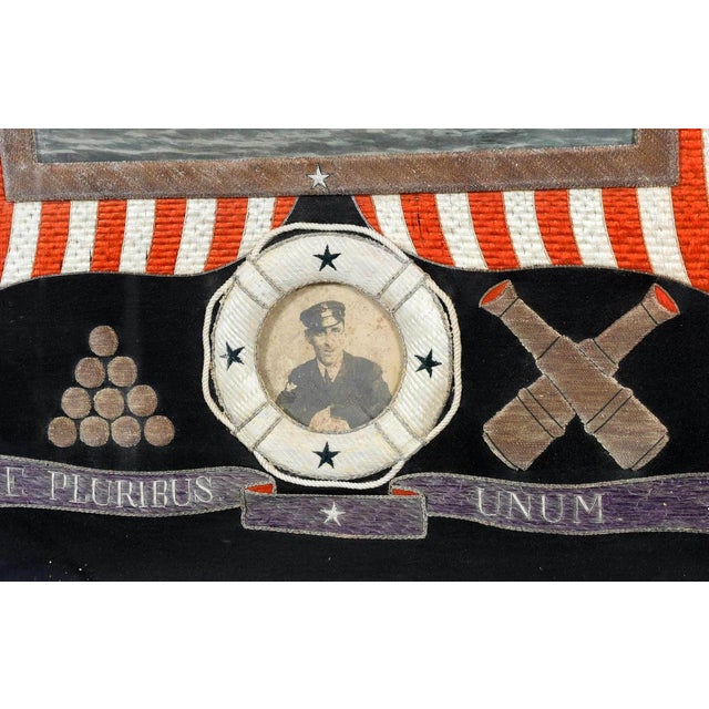 Wood Japanese Antique Textile Panel of American Historical Great White Fleet For Sale - Image 7 of 13