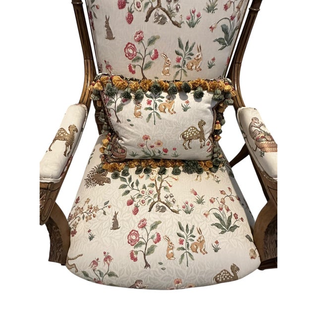 Stunning Pair of Louis XVI Fluted Chairs With Custom Tracers & Co. Cluny Lampis Brocade Upholstery For Sale - Image 4 of 16
