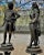 Figurative Pair of Late 19th Century Palatial Spelter Medieval Statues Roland & Robert I on Stands For Sale - Image 3 of 13