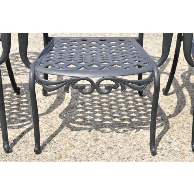 Early 21st Century Tuscan Mediterranean Black Aluminum Metal Garden Patio Dining Chair - Set of 4 For Sale - Image 5 of 12