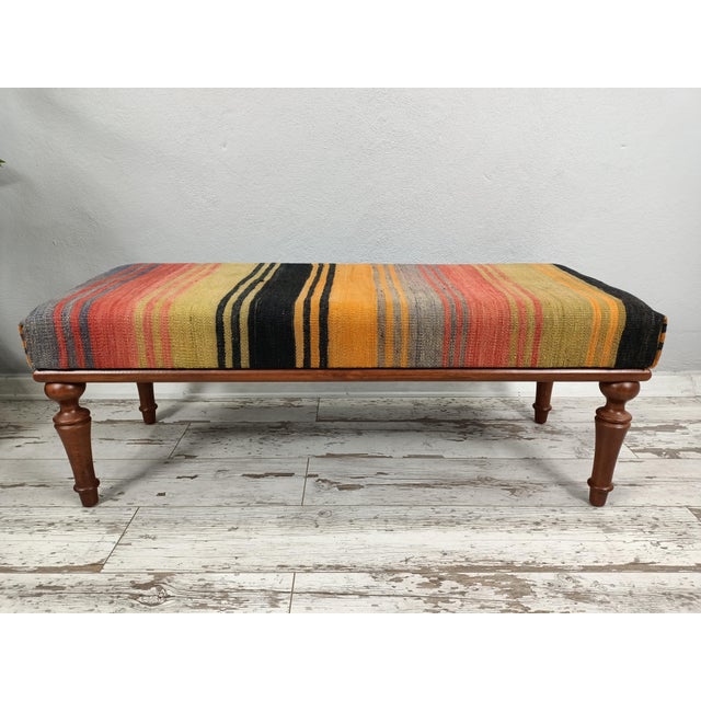 Striped Kilim Rug Upholstered Bench Chairish