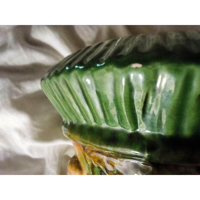 Rare Antique C. 1910 J.W. Brush -McCoy Majolica Pottery Planter/Jardinier – "W" Mark With Maker's Base Drainage Hole For Sale - Image 11 of 15