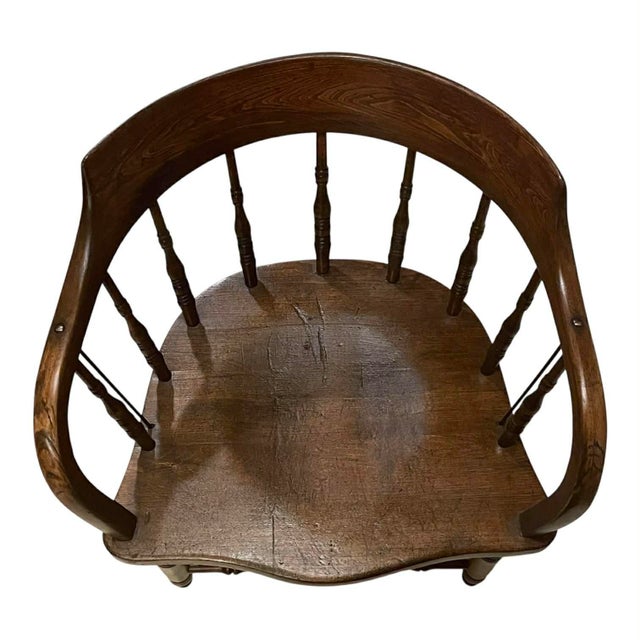 Brown Antique Captian's Chair For Sale - Image 8 of 17