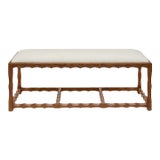 Bunny Williams Home Scallop Bench with Upholstered Seat For Sale