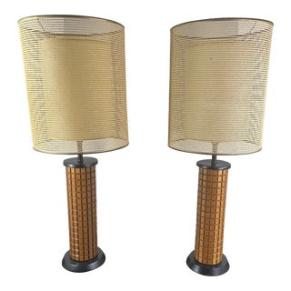 Mid-Century Vintage Gruvwood Table Lamps With Original Double Shades - a Pair For Sale