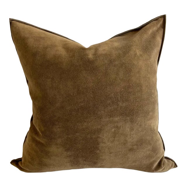 French Vintage Velvet Pillow in Havane For Sale