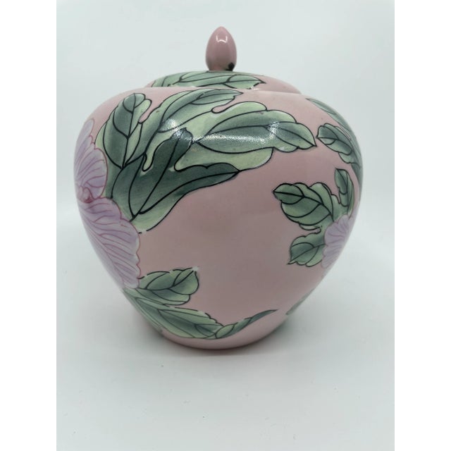 1980s 1980s Vintage Pink Floral Asian Style Ginger Gar For Sale - Image 5 of 8