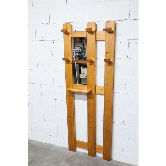Vintage Wall-Mounted Coat Rack in Pine with Mirror, 1970 For Sale - Image 13 of 17