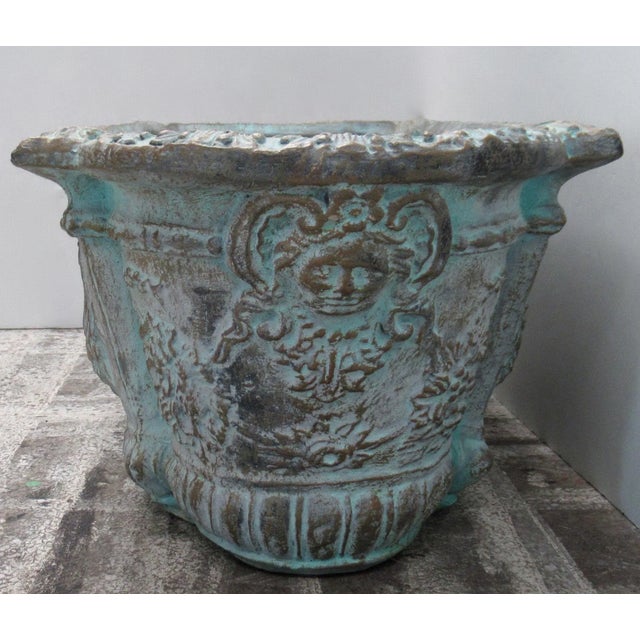 French Mediterranean-Style Tiffany Blue & Bronze Elongated Concrete Garden Planter For Sale - Image 10 of 13