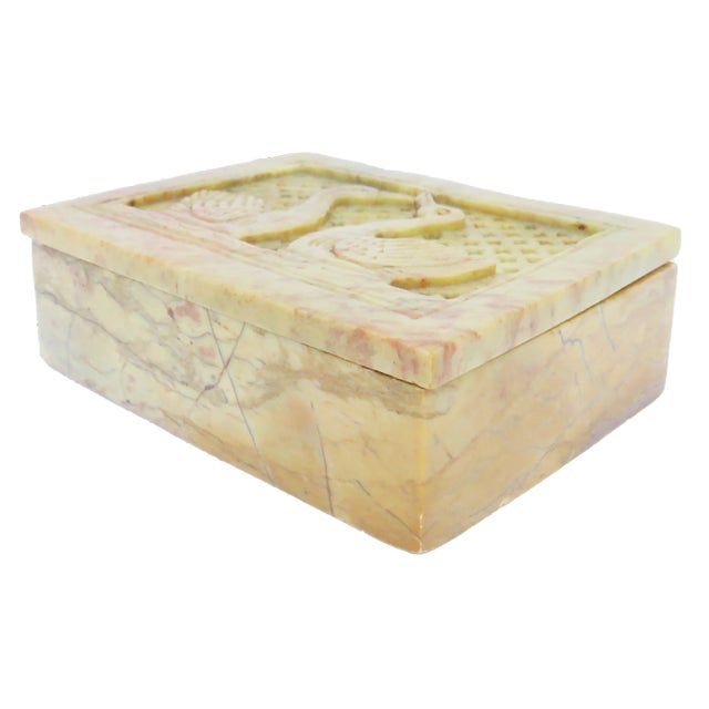 Tribal Carved & Pierced Stone Decorative Box With Swan Motif For Sale - Image 3 of 5
