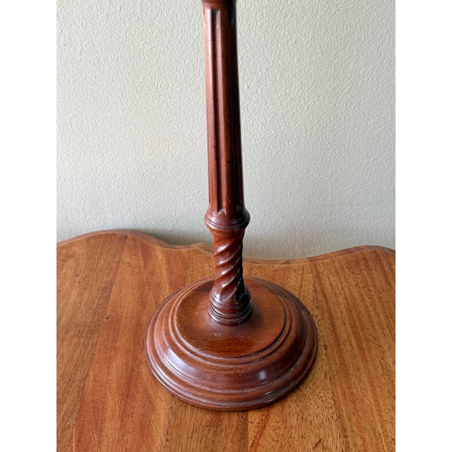 Wood 1990s Wood and Brass Pillar Candlestick Lamp Pair With Pleated Shades For Sale - Image 7 of 13