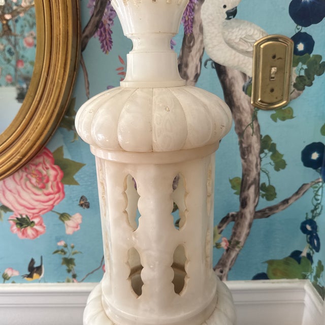 Wood Mid 20th Century Marbro White Alabaster Table Lamp For Sale - Image 7 of 12