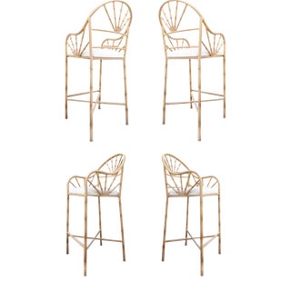 Regency Palm Beach-Style Faux Bamboo Bar / Counter Stools, Set of 4 For Sale