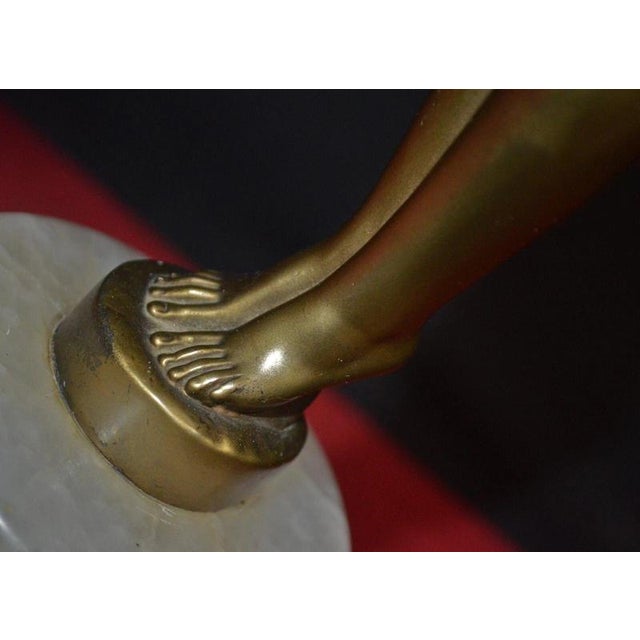 Art Deco French Bronze Figural Dancer Table Lamp with Glass Globe,1930s For Sale - Image 13 of 18