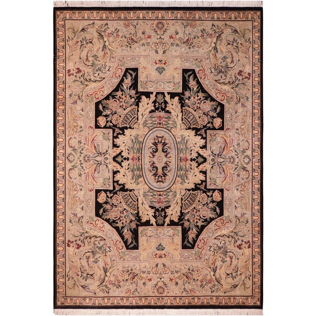 Art Nouveau Medallion 1990's Pak-Persian Black/Gray Wool Rug - 8'3'' X 10'3'' For Sale - Image 9 of 9