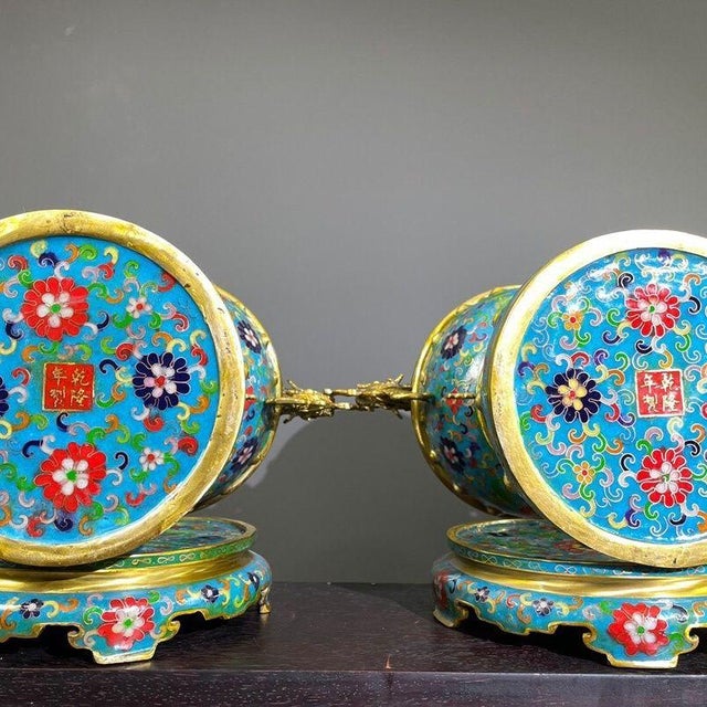 Late 20th Century Pair of Gilt Bronze Cloisonné Enamel Palace Lantern Incense Burners For Sale - Image 4 of 10