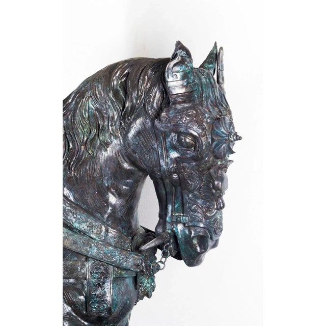 Metal Life Size Roman Armoured Cavalry Officer on Horseback, 20th Century, Bronze For Sale - Image 7 of 18