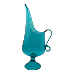Vintage Le Smith MCM Aqua Glass Pitcher Candleholder Vase Simplicity Design