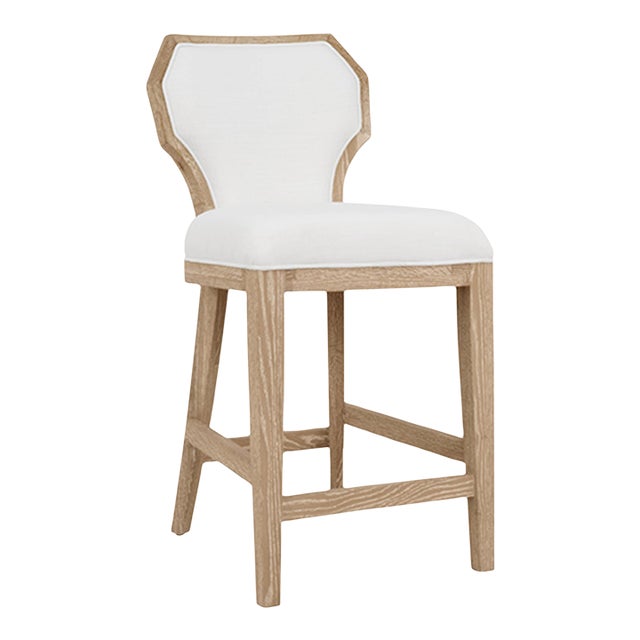 Matthew Izzo Home Tally Cerused Oak Counter Stool With White Performance Linen Seat/Back For Sale