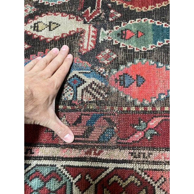 Early 20th Century Charcoal Boteh with Gorgeous Color Palette Rug 3.8 x 9.9 For Sale - Image 9 of 9